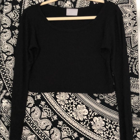Nollie Tops - CROPPED BLACK RIBBED COTTON TOP